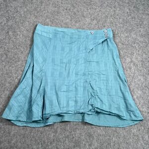 Horny Toad Blue Plaid Faux Wrap A-Line Organic Cotton Mini Skirt Women's Size 14